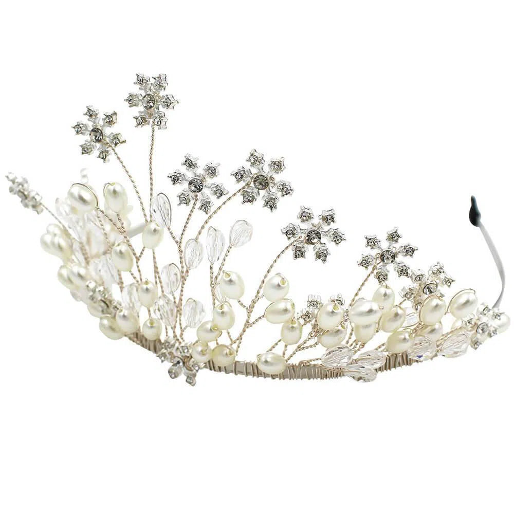 Blooming Crystal Snow Tiaras with Pearls Viniodress ACC1140-Headpieces 2025 -Viniodress-Silver-