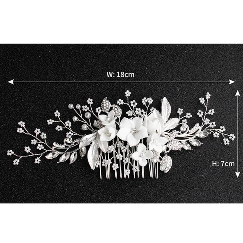 Blossom Bridal Comb with Crystal Spray AC1061-Headpieces 2025 -Viniodress-Silver-