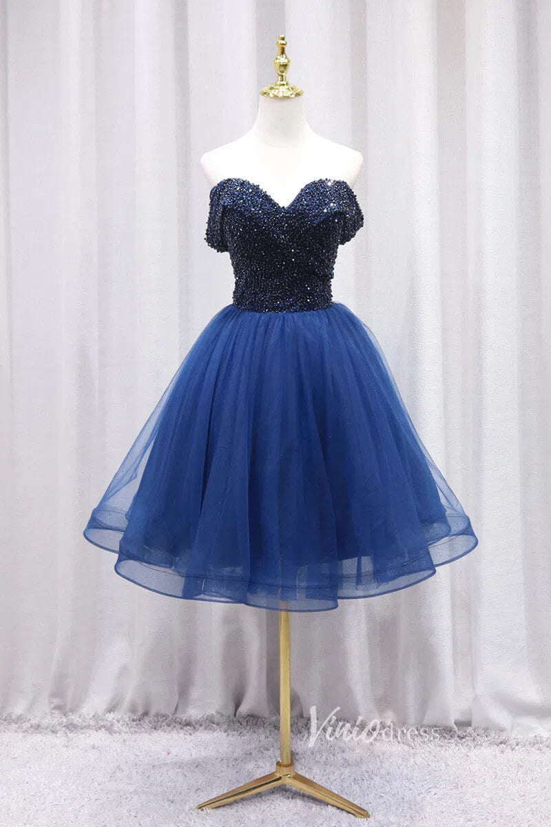 Blue Off the Shoulder Homecoming Dress SD1116-Homecoming Dresses 2025 -Viniodress-Blue-Custom Size-