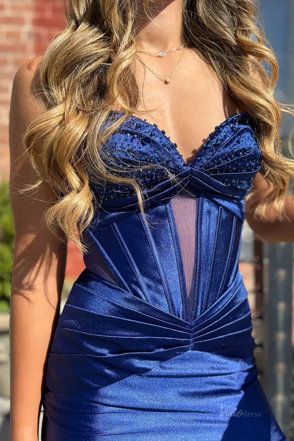 Blue Satin Mermaid Prom Dress 2025 with Spaghetti Strap & Slit – FD5021-prom dresses 2025 -Viniodress-Blue-Custom Size-