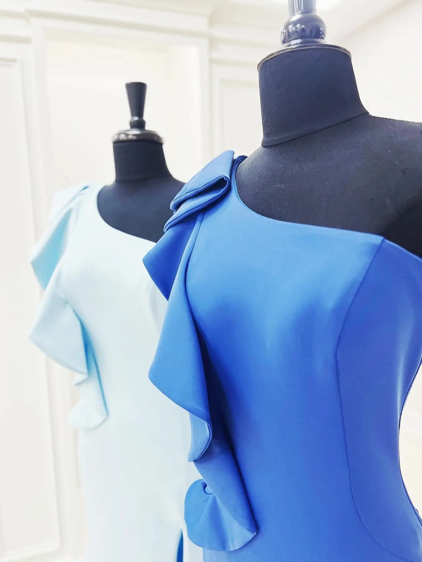 Blue Satin Sheath Prom Dress with Ruffled One Shoulder & Slit â Style FD6057-prom dresses 2025 -Viniodress-Blue-Custom Size-