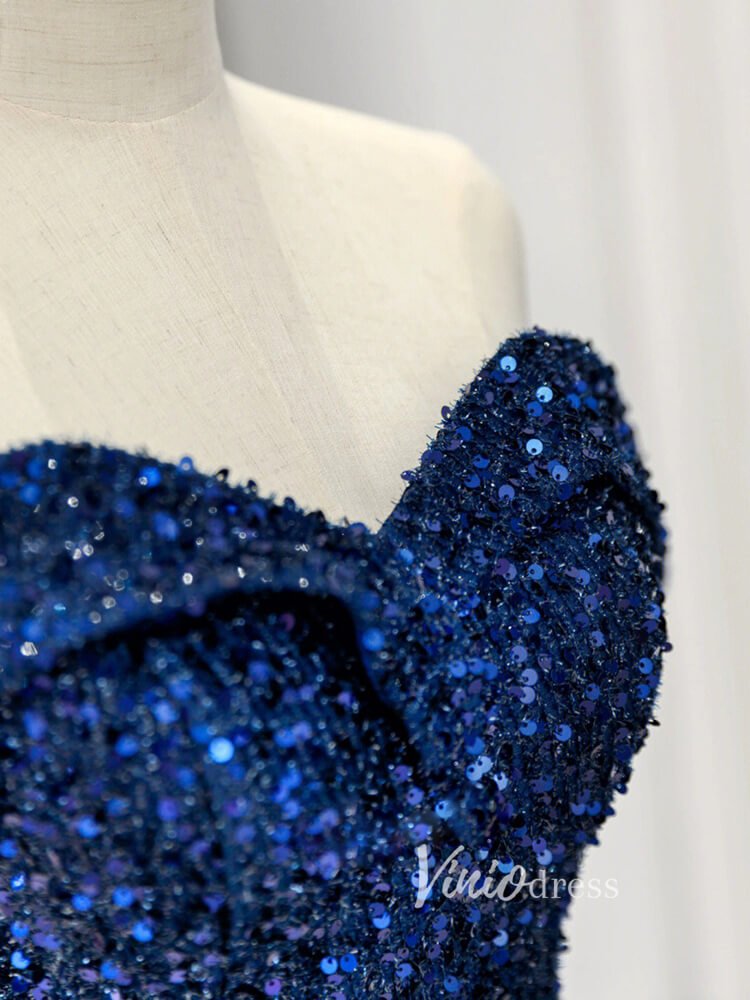 Blue Sequin Prom Dresses Off the Shoulder Evening Gown FD3406-prom dresses 2025 -Viniodress-Blue-Custom Size-