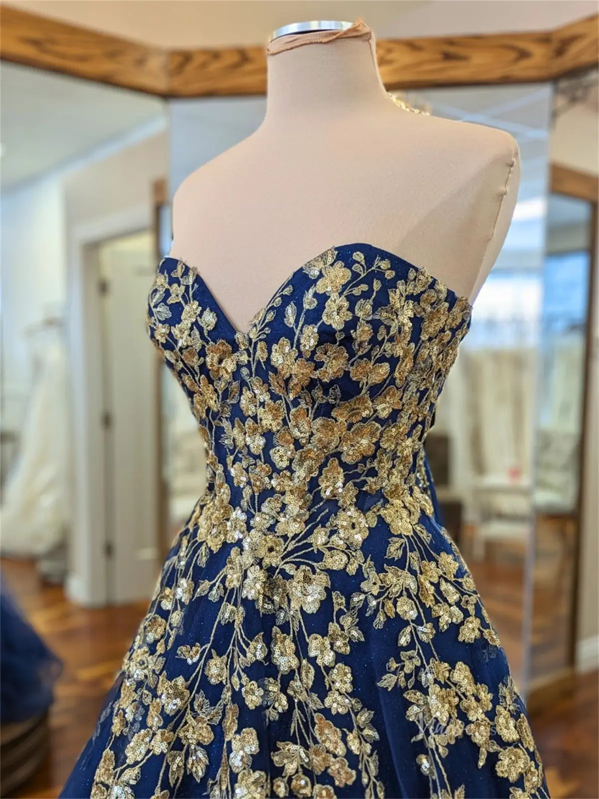 Blue Sparkly Tulle Prom Dresses with Floral Lace & Sweetheart Neck - FD5177-prom dresses 2025 -Viniodress-Blue-Custom Size-