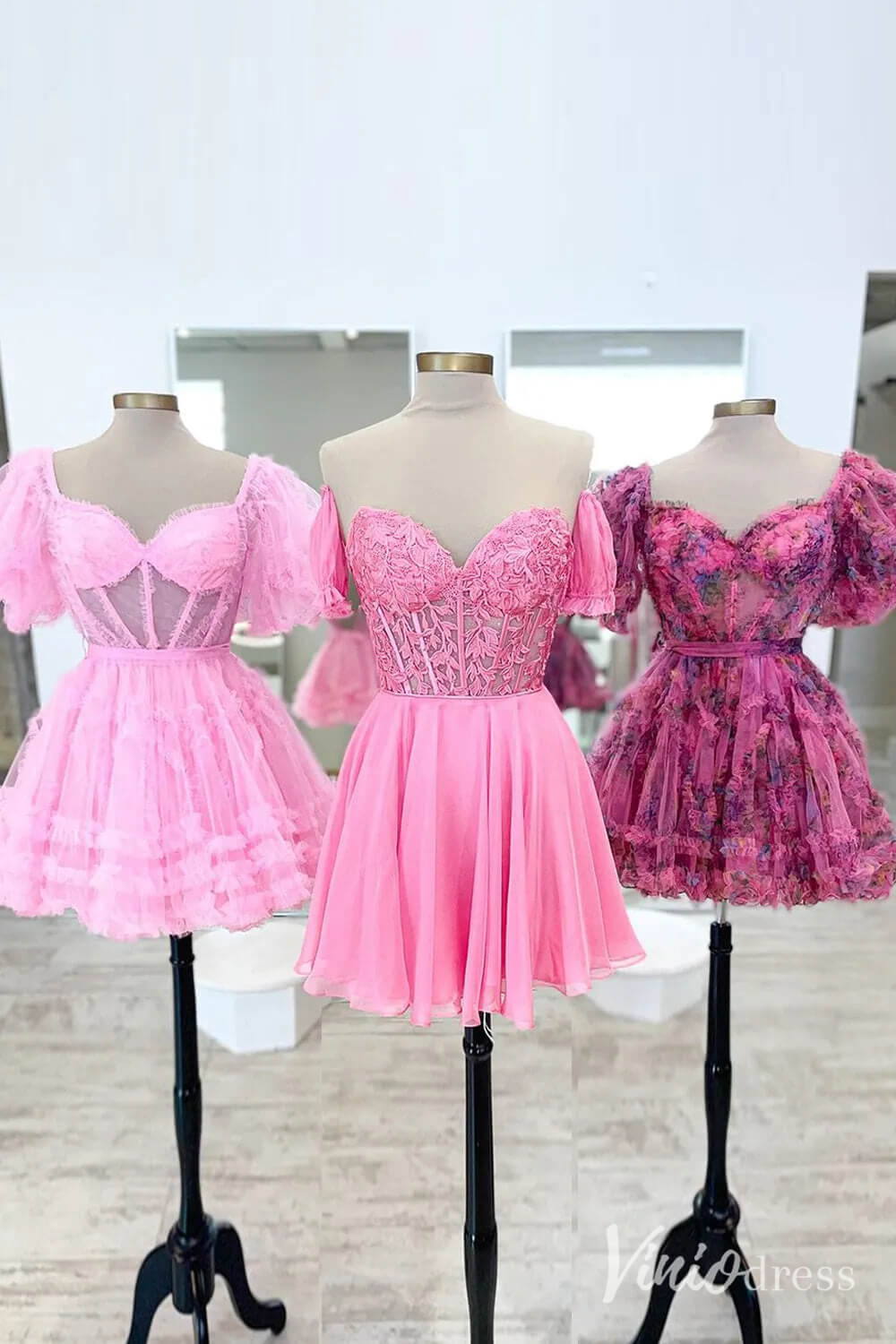 Blue Sweetheart Puffed Sleeve Homecoming Dresses Lace Applique Back to School Dress SD1680-Homecoming Dresses 2025 -Viniodress-Blue-Custom Size-