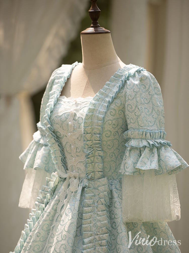 Blue Tiered Ruffled Quinceanera Dress Puffed Sleeve Vintage Princess Dress AD1304-Quinceanera Dresses 2025 -Viniodress-Blue-Custom Size-