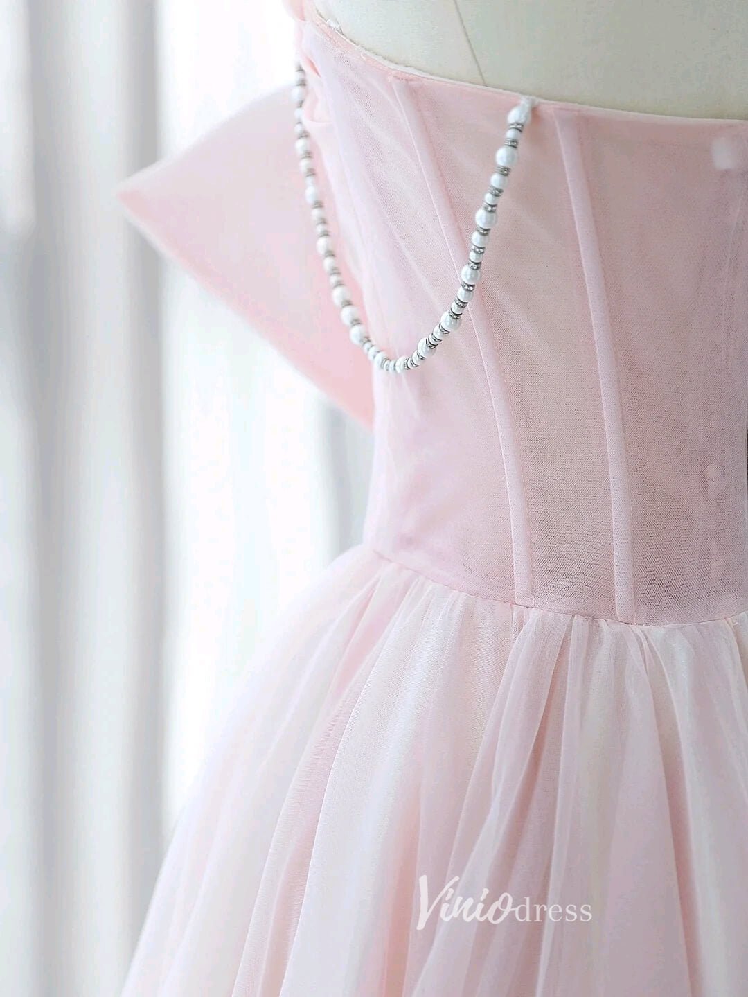 Blush Bow-Tie Prom Dresses Strapless Formal Dress AD1041-prom dresses 2025 -Viniodress-Blush Pink-Custom Size-