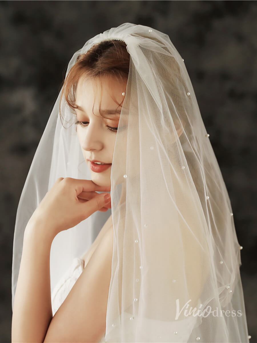 Blusher Veil Pearl Bridal Veil Viniodress TS1924-Bridal Veil 2025 -Viniodress-Ivory-