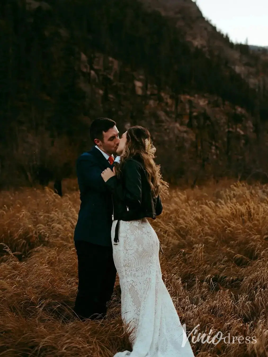 Boho Lace Wedding Dress with Cap Sleeves, Low Back, Lacy Hem – BH102B-wedding dresses 2025 -Viniodress-Ivory-Custom Size-