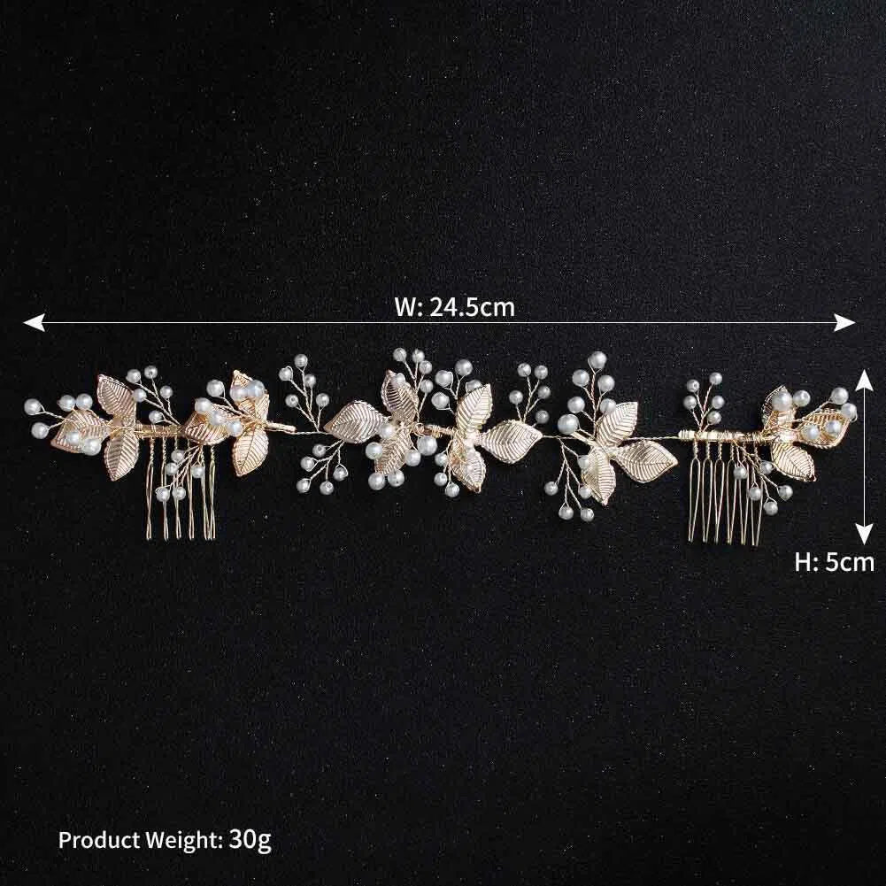 Bridal Headpiece Bum Wrap with Combs AC1053-Headpieces 2025 -Viniodress-Gold-
