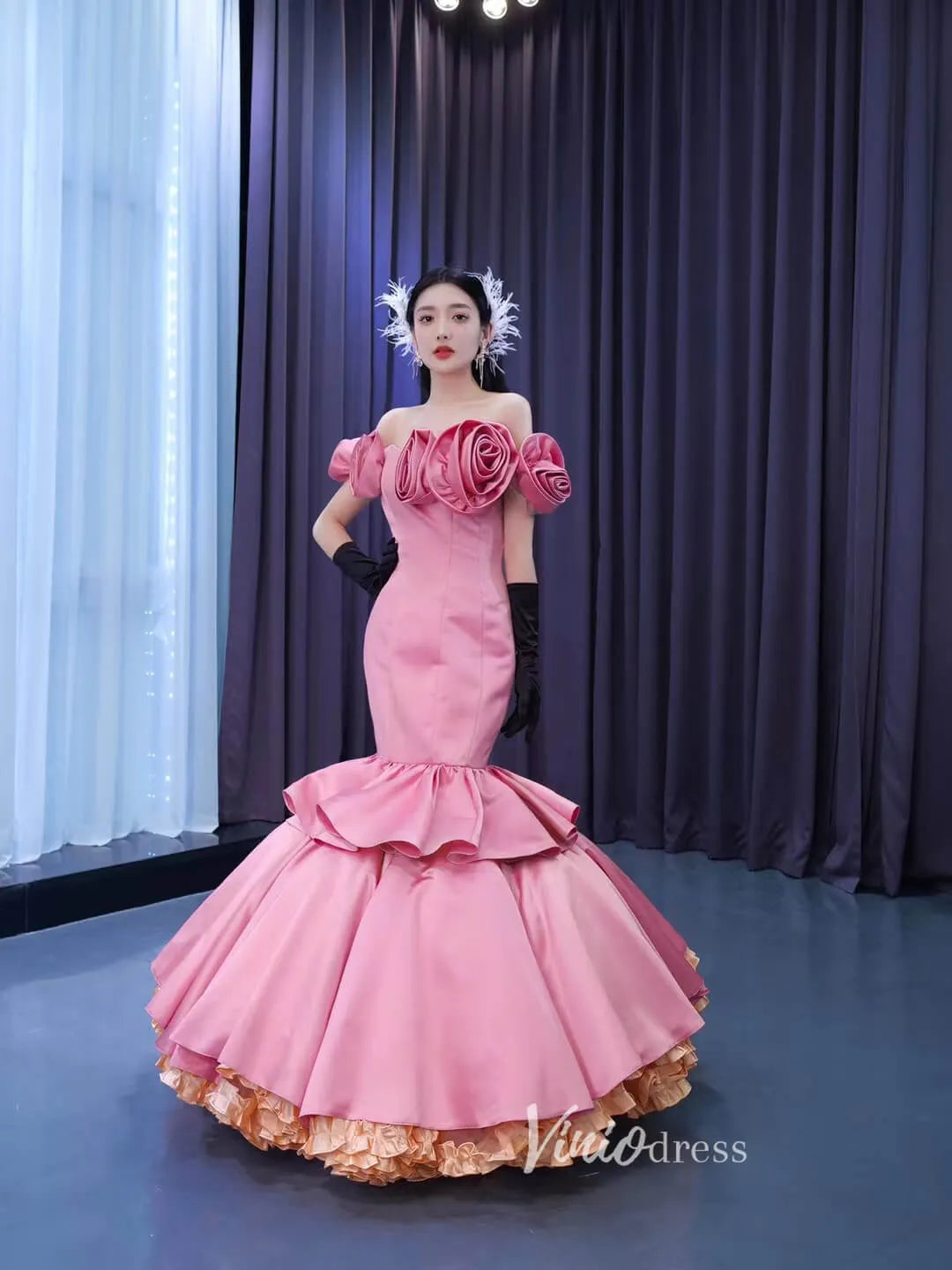 Bright Pink Mermaid Wedding Dress 3D Flower Pageant Dress 222111 Viniodress Bright Pink Mermaid Wedding Dress 3D Flower Pageant Dress 222111 Viniodress