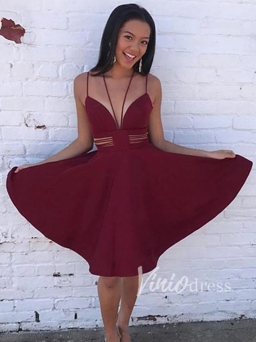 Burgundy Homecoming Dresses Spaghetti Strap SD1105-Homecoming Dresses 2025 -Viniodress-Burgundy-Custom Size-