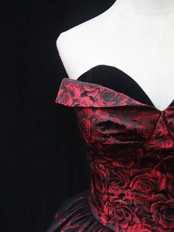 Burgundy Jacquard Prom Dresses Floral Sweethaert Quinceanera Dresses SU077-prom dresses 2025 -Viniodress-Burgundy-Custom Size-