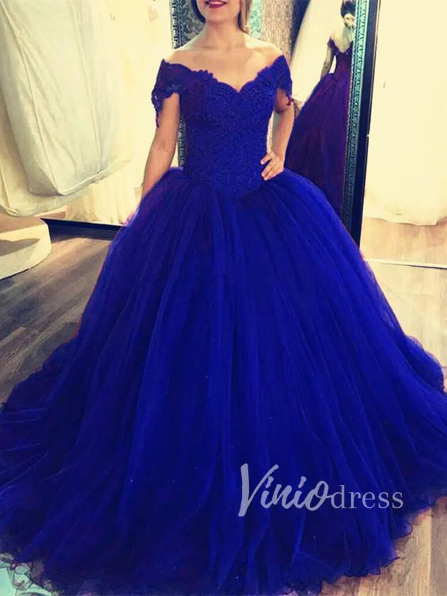Burgundy Lace Ball Gown Prom Dresses FD1493 viniodress-prom dresses 2025 -Viniodress-Royal Blue-Custom Size-