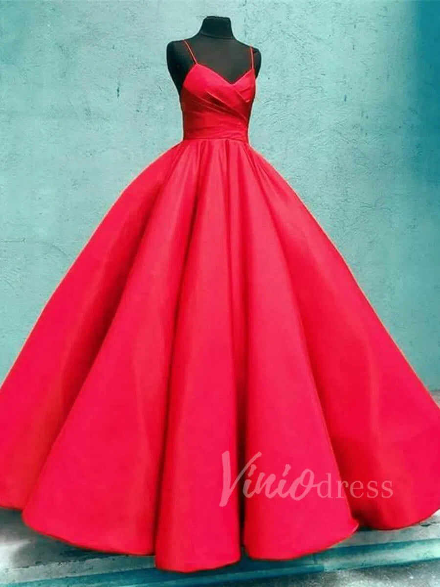Burgundy Satin Ball Gown Prom Dresses with Straps FD1112-prom dresses 2025 -Viniodress-Red-Custom Size-