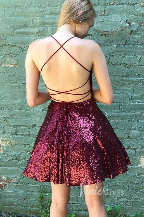 Burgundy Sequin Homecoming Dress Sparkly Short Hoco Dress SD1401-Homecoming Dresses 2025 -Viniodress-Burgundy-Custom Size-
