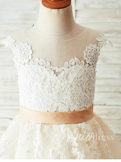 Cap Sleeve Tea Length Flower Girl Dresses GL1014-flower girl dresses 2025 -Viniodress-Champagne-Custom Size-