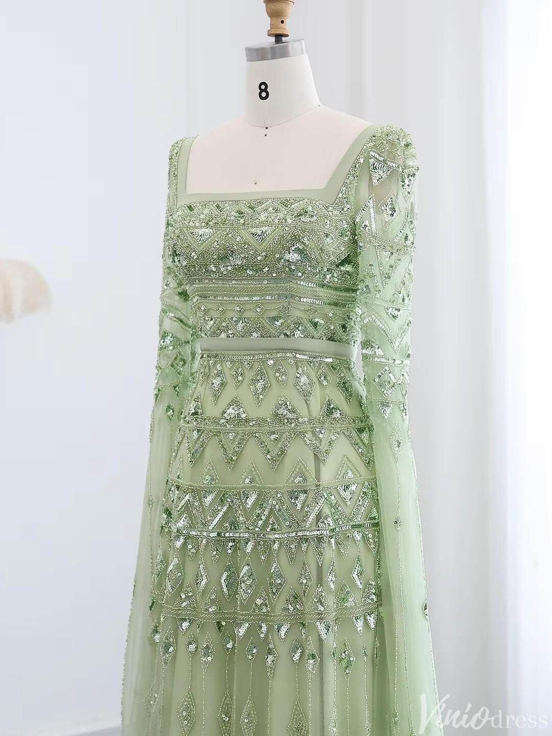 Caped Beaded Wedding Guest Dress Square Neck Evening Gown FD1427-Evening Dresses 2025 -Viniodress-Red-US 2-