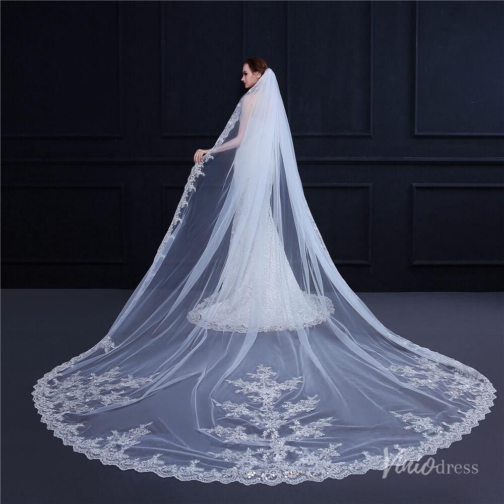 Cathedral Length Lace Mantilla Veil Viniodress TS18009-Bridal Veil 2025 -Viniodress-Ivory-
