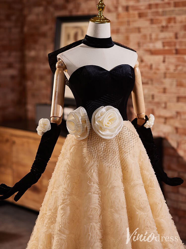 Champagne Rosette Sweetheart Prom Ball Gown Bow-Tie Formal Dress AD1317-Quinceanera Dresses 2025 -Viniodress-Champagne-Custom Size-