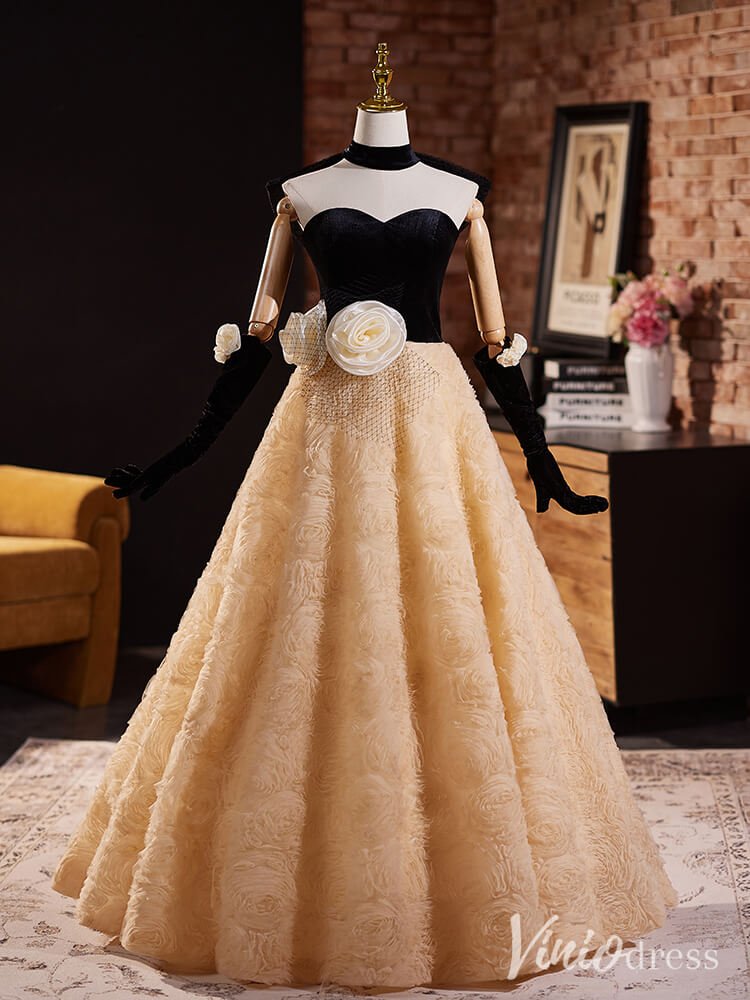 Champagne Rosette Sweetheart Prom Ball Gown Bow-Tie Formal Dress AD131 –  Viniodress