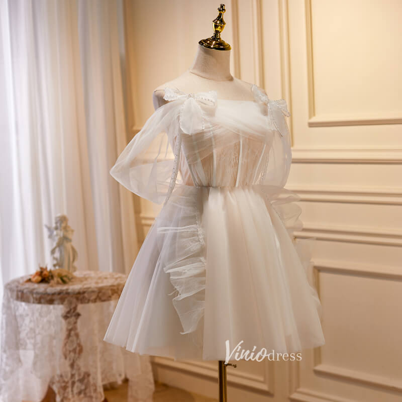 Champagne Tulle Homecoming Dresses Spaghetti Strap Short Prom Dress SD1581-prom dresses 2025 -Viniodress-Champagne-Custom Size-