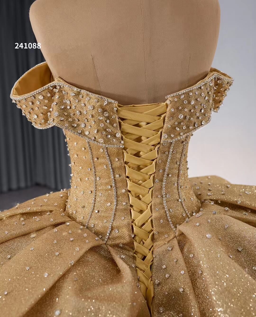 Champange Shimmering Beaded Wedding Gowns Ruffled Off the Shoulder Quince Dress 241088-Quinceanera Dresses 2025 -Viniodress-Champagne-Custom Size-