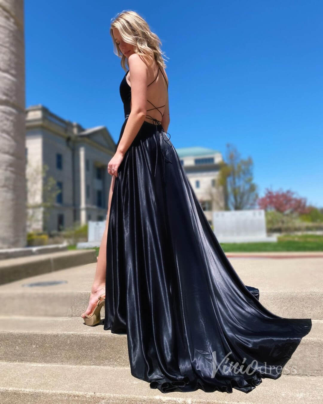 Chic A-line Satin Prom Dress Simple Formal Dress with Pockets FD1822B-prom dresses 2025 -Viniodress-Tiffany Blue-Custom Size-