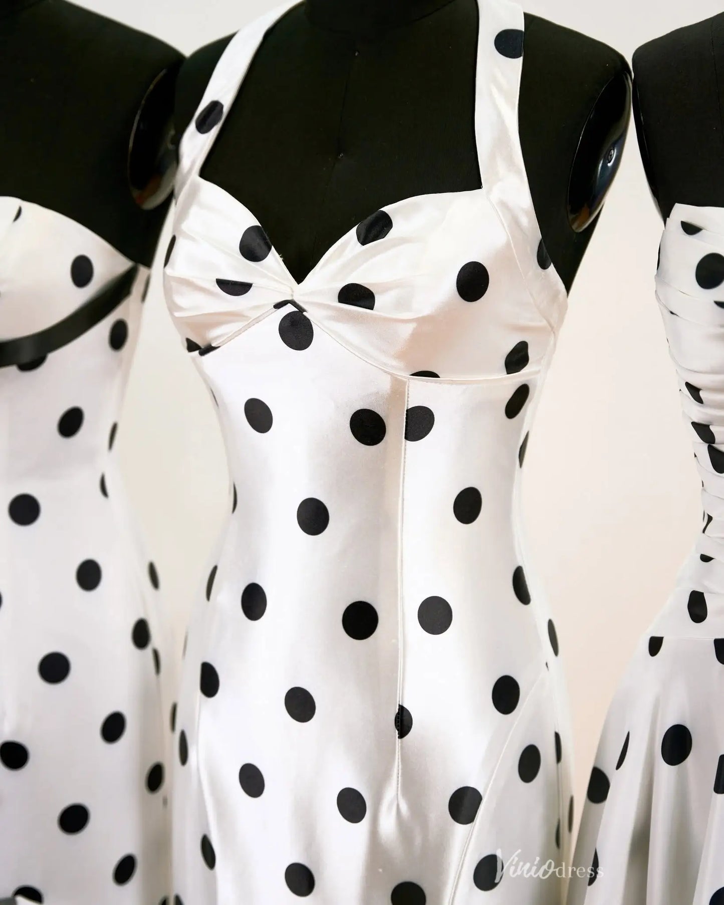 Chic Polka Dot Prom Dresses with Satin Fabric, Statement Bows and Vintage-Inspired Silhouettes – AS088-Prom Dresses 2026-Viniodress-A-Black-Custom Size – Add Measurements in Cart