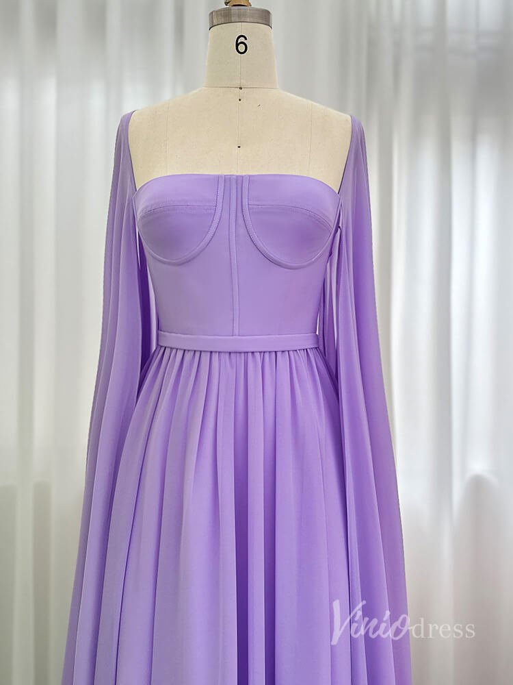Chiffon Sheath Extra Long Sleeve Prom Dresses Mother of the Bride Dress AD1184-prom dresses 2025 -Viniodress-Lavender-US 2-