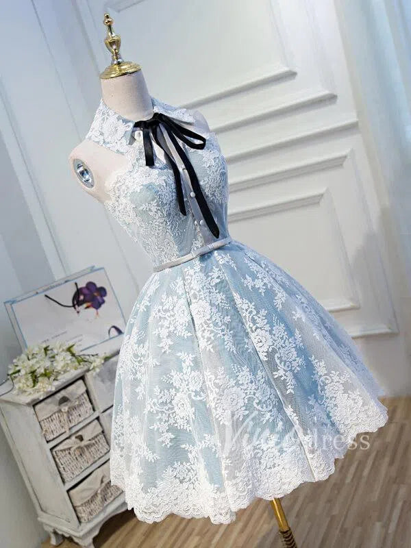 Collar Neck Light Blue Lace Homecoming Dresses SD1004 Viniodress Collar Neck Light Blue Lace Homecoming Dresses SD1004 Viniodress