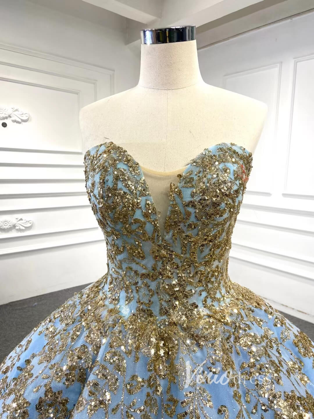 Convertible Blue Ball Gown Wedding Dress Removable Train Quinceanera Dresses 66949-wedding dresses 2025 -Viniodress-Blue-Custom Size-