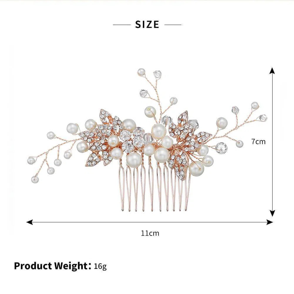 Crystal Beads Bridal Comb with Pearls AC1042-Headpieces 2025 -Viniodress-Gold-