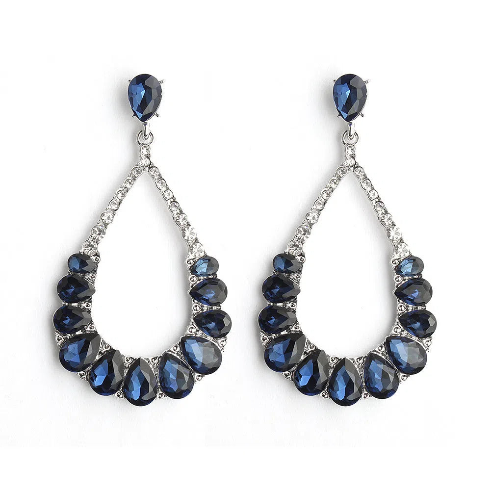 Crystal Teardrop Earrings for Prom AC1074-Bridal Jewelry 2025 -Viniodress-Blue-