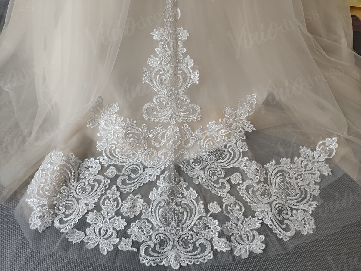 Cute Ivory Lace Princess Flower Girl Dresses with Long Train GL1031-flower girl dresses 2025 -Viniodress-Ivory-Custom Size-