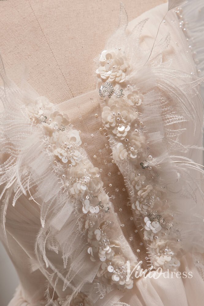 Cute Off the Shoulder Homecoming Dresses Short Prom Dress with Feathers SD1616-prom dresses 2025 -Viniodress-Ivory-Custom Size-