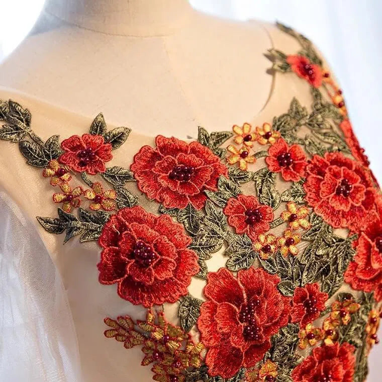 Dark Red Floral Ball Gown Prom Dresses Quinceanera Dress FD1220-prom dresses 2025 -Viniodress-Rose Red-Custom Size-