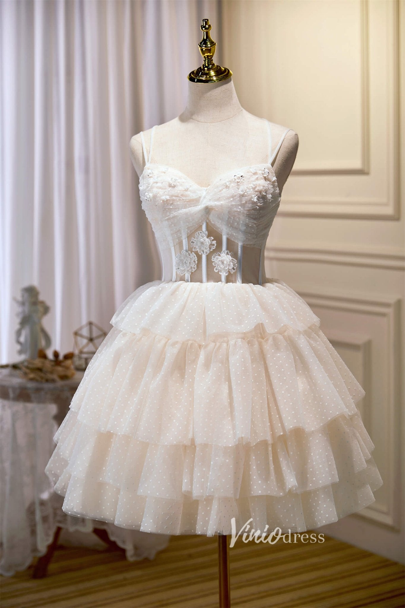 Dotted Ruffle Hoco Dresses Spaghetti Strap Tiered Graduation Dresses S Viniodress Dotted Ruffle Hoco Dresses Spaghetti Strap Tiered Graduation Dresses S Viniodress