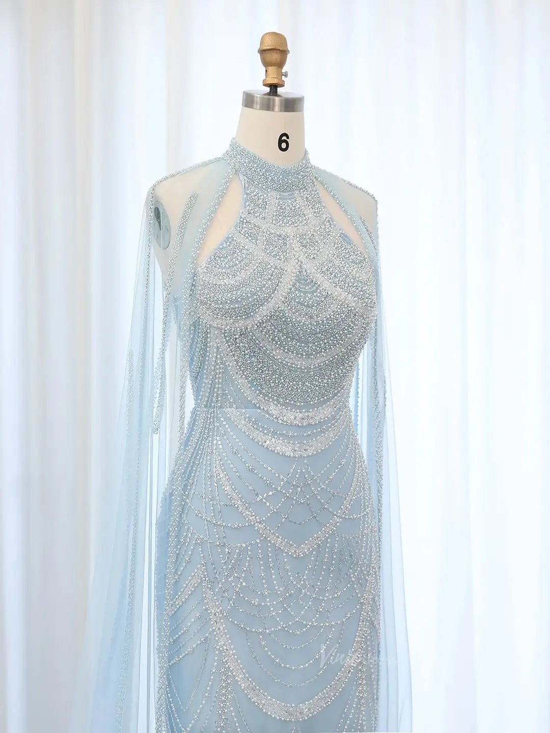 Draped Sleeve Prom Dresses Beaded Formal Dresses, Halter Neck, Cape Sleeve BD025-Evening Dresses 2025 -Viniodress-Fuchsia-US 2-