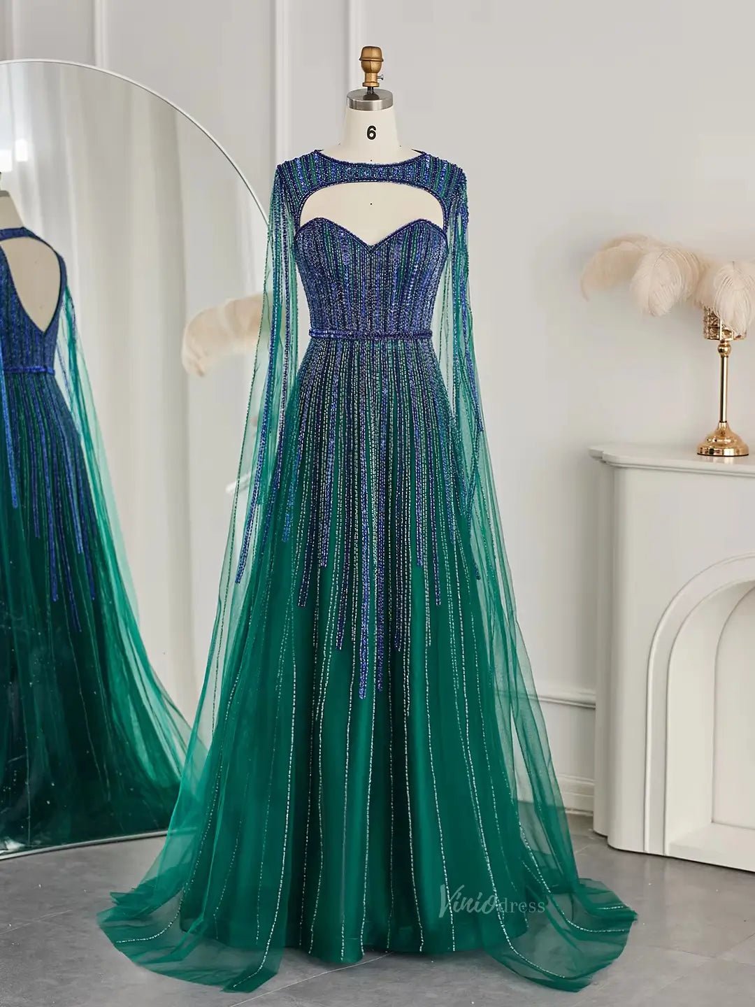 Draped Sleeve Prom Dresses Beaded Sparkly Formal Dresses Cape Sleeves Viniodress Draped Sleeve Prom Dresses Beaded Sparkly Formal Dresses Cape Sleeves Viniodress