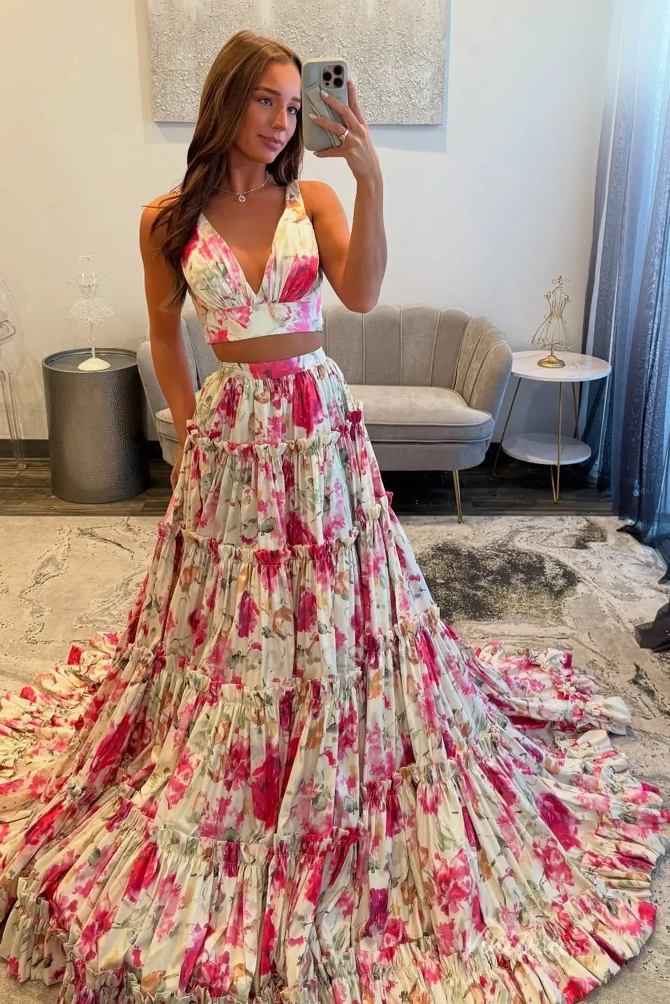 AS045 two piece-prom dresses 2026-Viniodress-Pink-Custom Size-