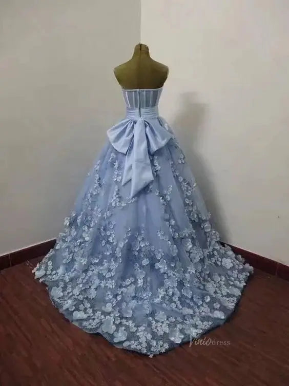 Dusty Blue Floral Lace Prom Dresses with Sweetheart Neckline & Bow-Tie - FD5150-prom dresses 2025 -Viniodress-Dusty Blue-Custom Size-