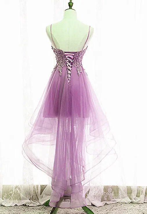 Dusty Blue High Low Prom Dresses Spaghetti Strap Cocktail Party Dress FD1684-prom dresses 2025 -Viniodress-Dusty Blue-Custom Size-