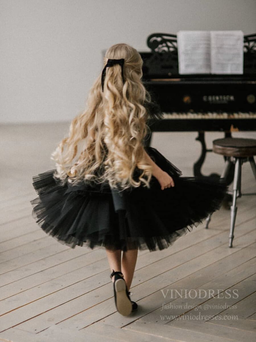 Dusty Rose and Black Tulle Flower Girl Dresses GL1062-flower girl dresses 2025 -Viniodress-Black-Custom Size-