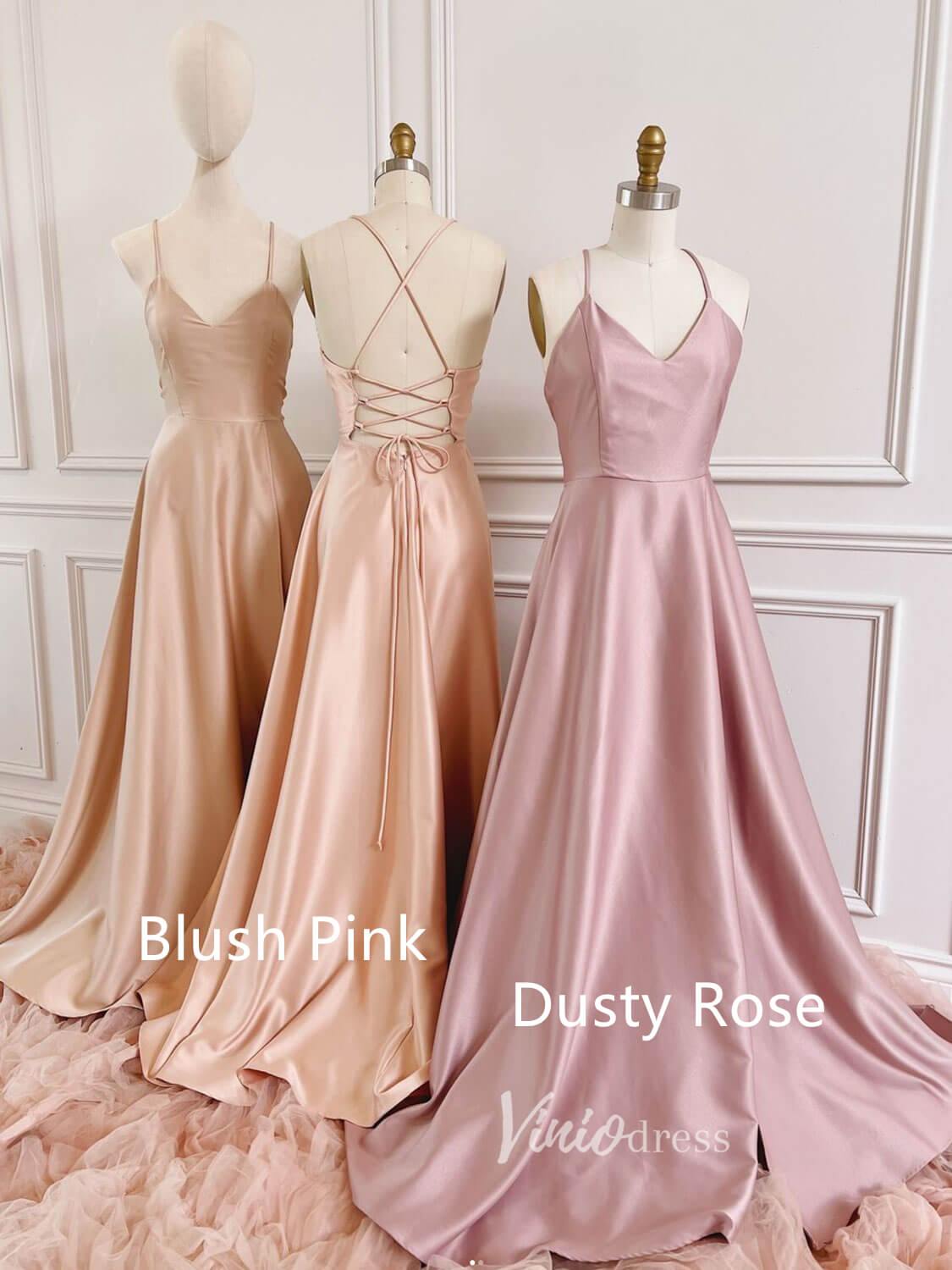 Dusty Rose Prom Dresses Spaghetti Strap Evening Dress FD3094  Viniodress