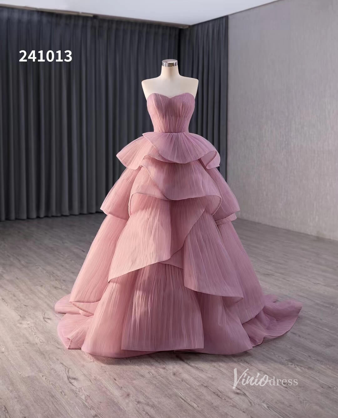 Dusty Rose Tiered Ruched Wedding Dresses Strapless Quinceanera Dress 2 –  Viniodress