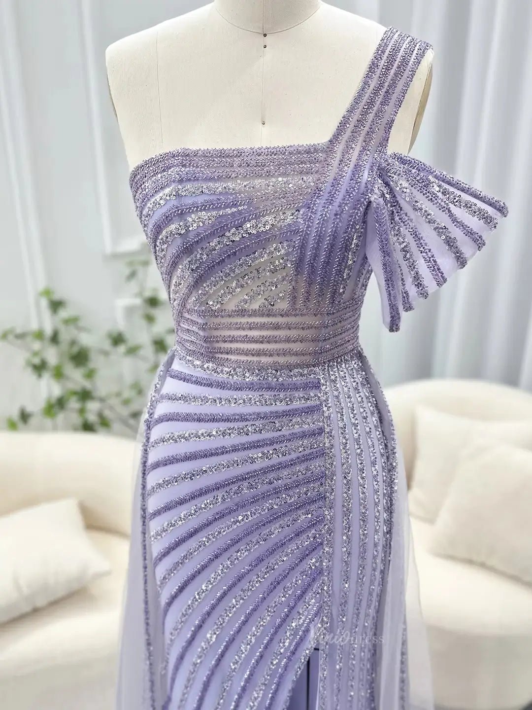 Elegant Beaded Prom Dresses One Shoulder Luxury 20s Formal Dress with Slit S20234-Evening Dresses 2025 -Viniodress-Light Green-US 2-