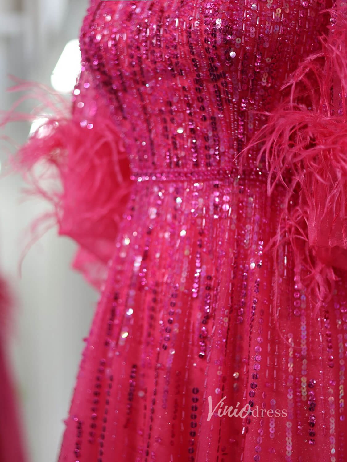 Elegant Beaded Sequin Prom Dresses Feather Half Sleeve Mother of the Bride Dress AD1169-Evening Dresses 2025 -Viniodress-Black-US 2-