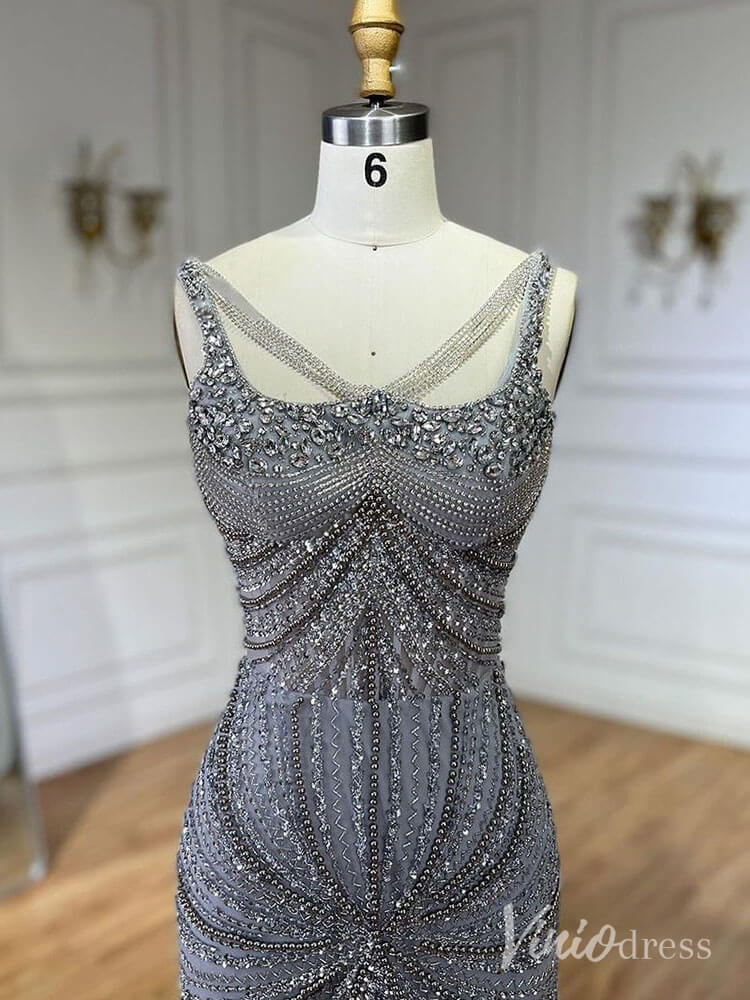 Elegant Beaded Sheath Prom Dresses Spaghetti Strap Pageant Dress AD1236-Evening Dresses 2025 -Viniodress-Taupe-US 2-