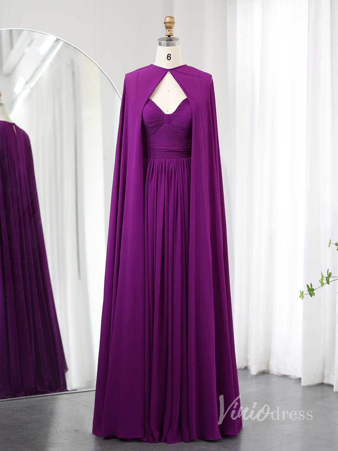 Elegant Chiffon Sheath Formal Dresses Cape Sleeve Mother of the Bride Viniodress Elegant Chiffon Sheath Formal Dresses Cape Sleeve Mother of the Bride Viniodress