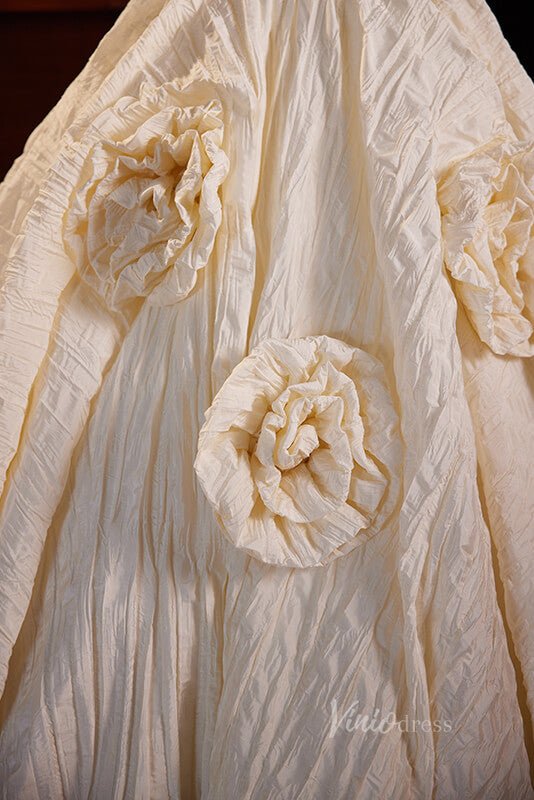 Elegant Jacquard Satin Quinceanera Dresses Strapless Rosette Dress AD1063-Quinceanera Dresses 2025 -Viniodress-Champagne-Custom Size-